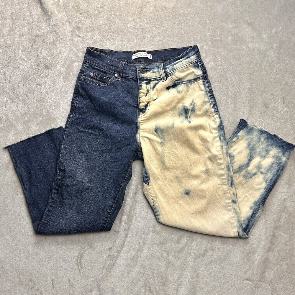 Levi’s 512 Women 6M Straight Leg Jeans Half 1/2 Blue Hand Bleach Tye Dye Unique
